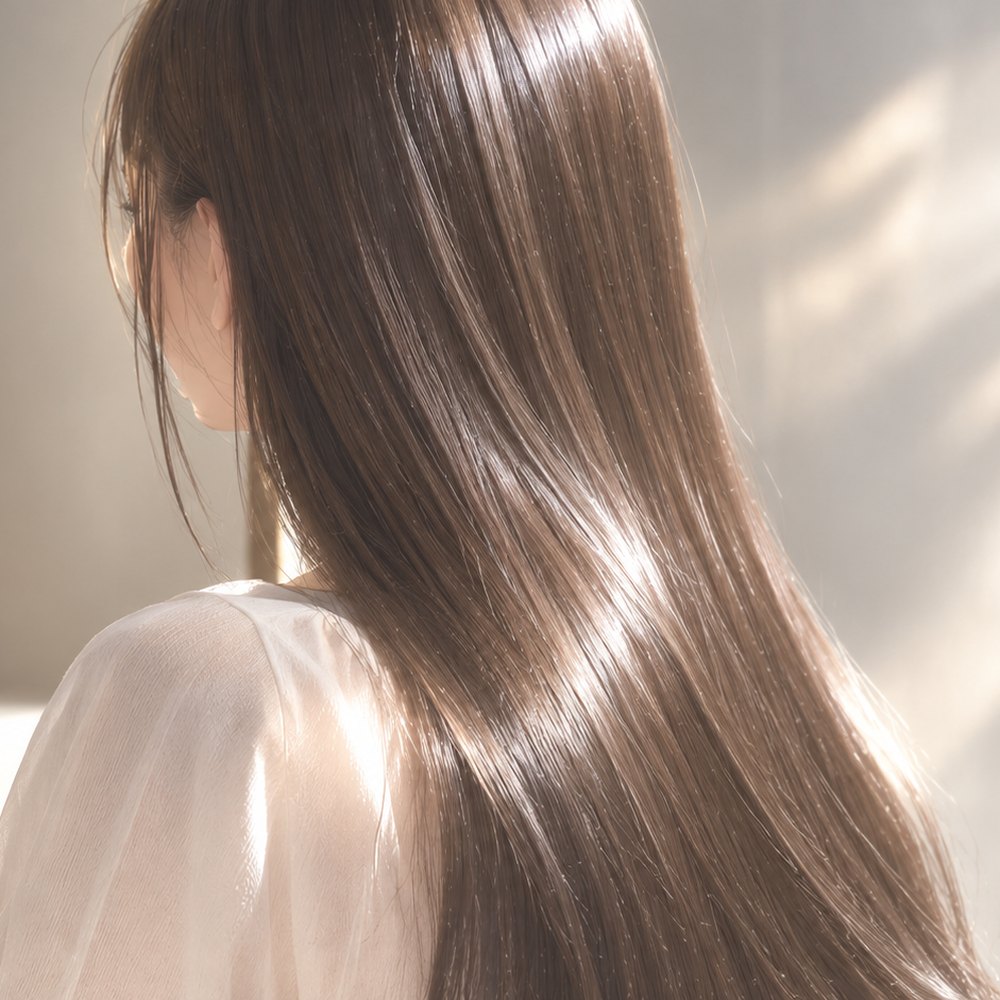ツヤのあるまっすぐなロングヘアの女性の後ろ姿